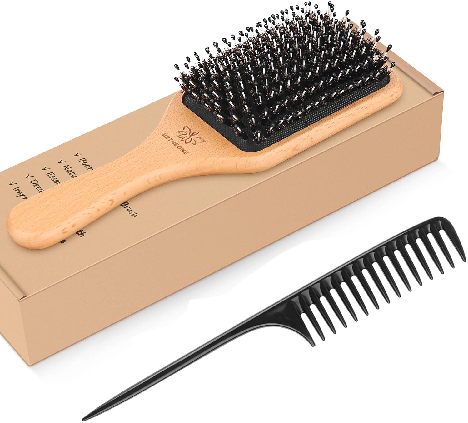Hair Brush Boar Bristle Hairbrush for Thick Curly Thin Long Short Wet or Dry Hair Adds Shine and Makes Hair Smooth