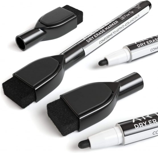 Arteza Magnetic Dry Erase Markers with Eraser, Pack of 36 (with Fine Tip), Black Color with Low-Odor Ink, Whiteboard Pens is Stationary Supplies School, Office, or Home - Image 2