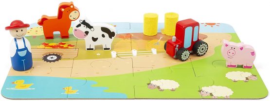 Small Foot 11360 Farm Case, Complete 20-Piece Set for Puzzling and Playing, incl. 6 Figurines Toys, Multicolored - Image 2