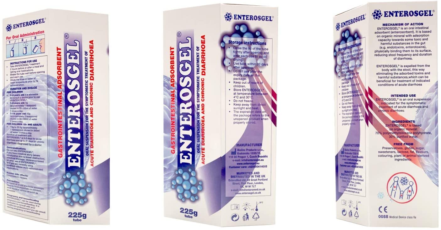 Enterosgel IBS Relief Gel Tube 225g, Oral Intestinal Adsorbent, Acute Diarrhoea & Stomach Pain Relief - Image 2