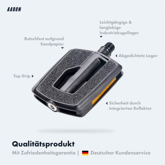 AARON - Urban Pedals with Sealed Industrial Ball Bearings - Replaceable Non-Slip Grip Tape - Bike Pedals with Flat Design for E-bikes, Trekking Bikes, City Bikes and many more - Black - Image 4