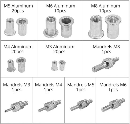Rivet Nut Gun,eSynic Professional 86Pcs Rivet Nut Gun Set Heavy Duty Hand Riveter Setter Kit Threaded Effortless Rivet Nut Gun Tools With Interchangeable Mandrel Metric M3 M4 M5 M6 M8 - Image 3