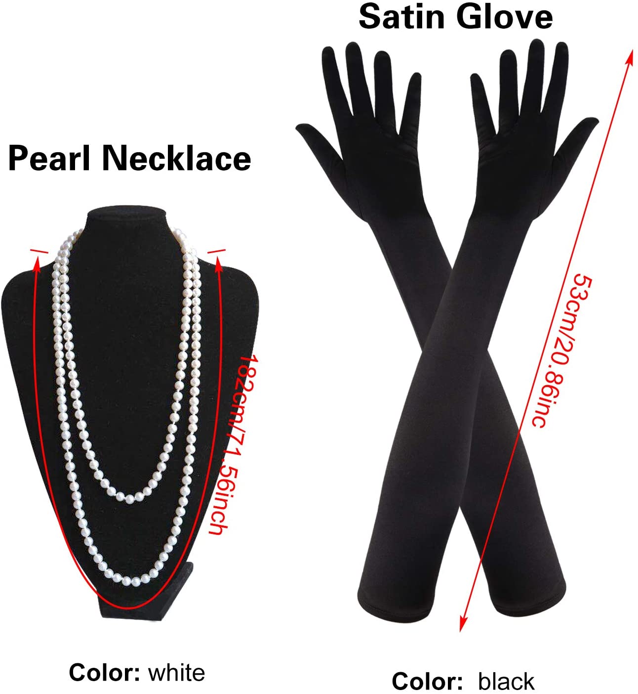 FEPITO 9 Pcs 1920s Set of Accessories Flap Headband Necklace Earrings Long Black Gloves Fishnet Tights Large Gatsby Accessories for Women (Set C) - Image 2