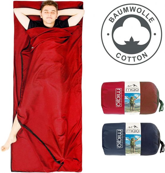 MIQIO 2in1 Cotton Sleeping Bag Liner and Lightweight XL Size Double Travel Bed Sheet