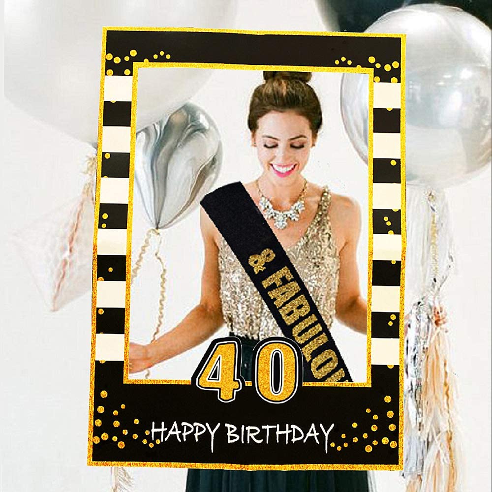 JeVenis 40 photo booth frame 40 Birthday Photo Frame 40 Birthday Photo Booth Props 40th birthday Favors for women 40 Party Photo Booth Props 40 Party Decorations