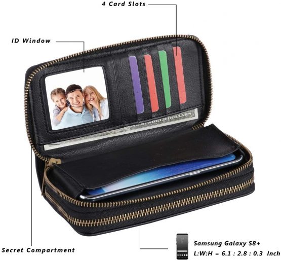 HAWEE Long Clutch Wallet for Women Dual Zipper Cellphone Holder Ladies Wristlet Purse with Multiple Card Slots for Coin Cash Bill - Image 2