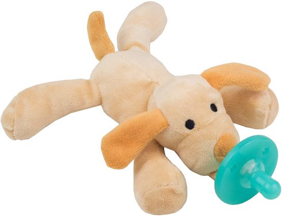 Dog Animal Dummy Pacifier Toy, Stuffed Animal Soft Plush Toy, Dummy Teether, Perfect Infant Teething Toy Silicone Baby Dummy, with 100% Safe FBA Attached Dummy (Dog)