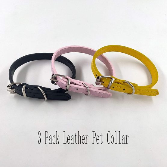 Accod 3 Pack Cat Leather Collars Metal Buckle Pet Collar Adjustable 24CM-29CM 1CM Wide Comfortable Pet Collars for Cats Small and Medium Dogs Kitten Collar (XS, Yellow) - Image 3
