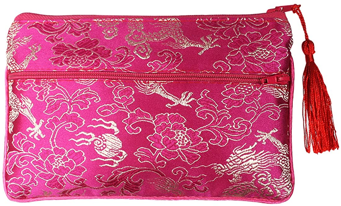 kilofly Chinese Silk Brocade 2 Zipper Pockets Tassel Jewelry Pouch Bag, Set of 2, Set2 C, 17,78 cm (7 Zoll) - Image 4