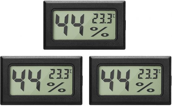 EEEKit 3-Pack Hygrometer Thermometer, LCD Digital Mini Digital Temperature Meter Humidity Gauge for Greenhouse Cars Home Office, Black