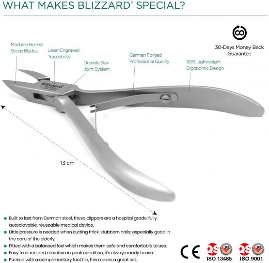 Ingrown Nail Clippers for Men with Ingrown Toenails – Blizzard Podiatrist Toenail Clipper Set German Forged – 5 inch Professional Nail Cutter – Straight Head Podiatry Nipper Nail Kit - Hospital Grade - Image 3