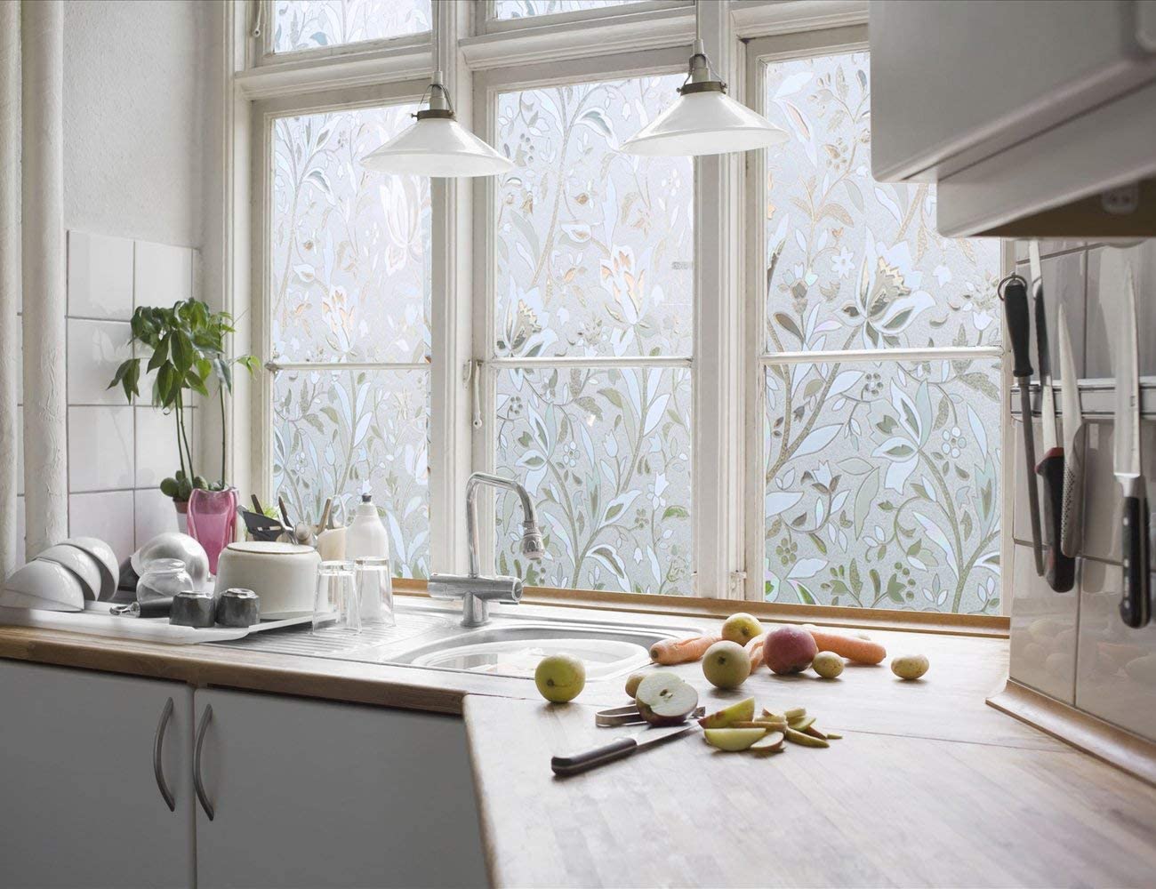 Zindoo Window Film Privacy Self Adhesive Stain Glass Film Window Cling No-Glue Static Decorative Window Covering Frosted Window Film 44.5 x 200CM - Image 4