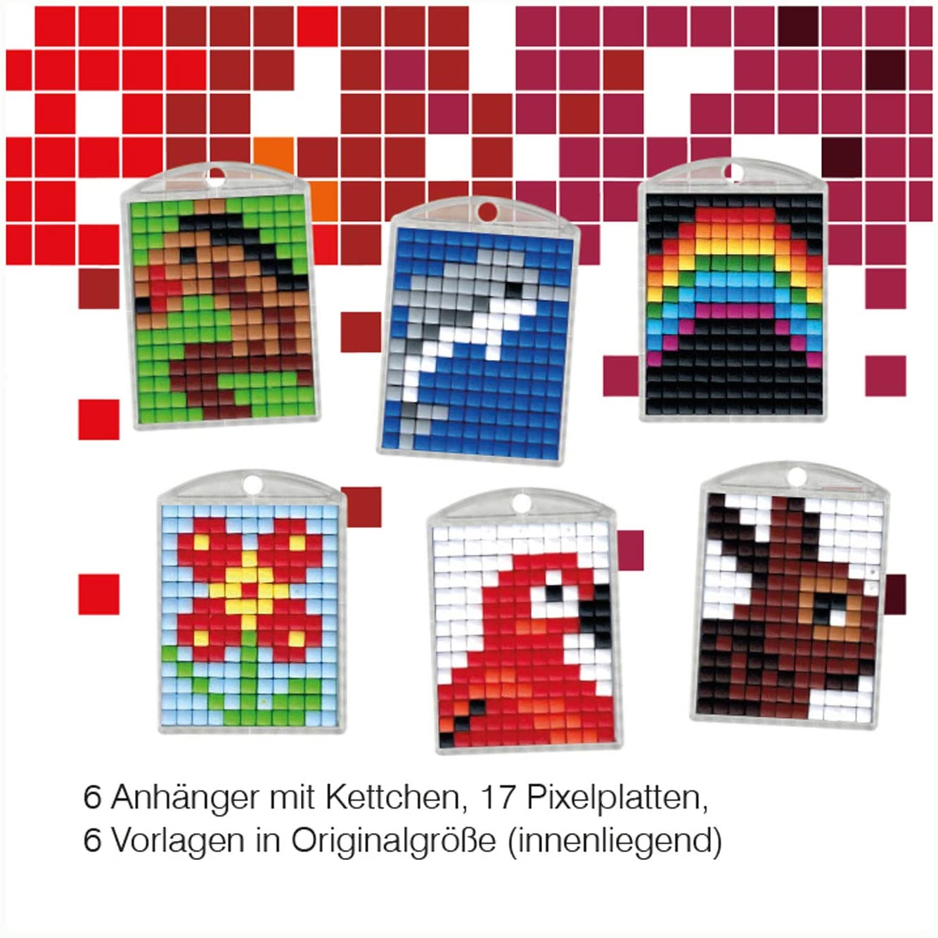 Pracht Creatives Hobby Pixel P90011-63501 Fun Craft Set 4 for Making 6 Keyrings (Lockets) for Children Easy Plug System