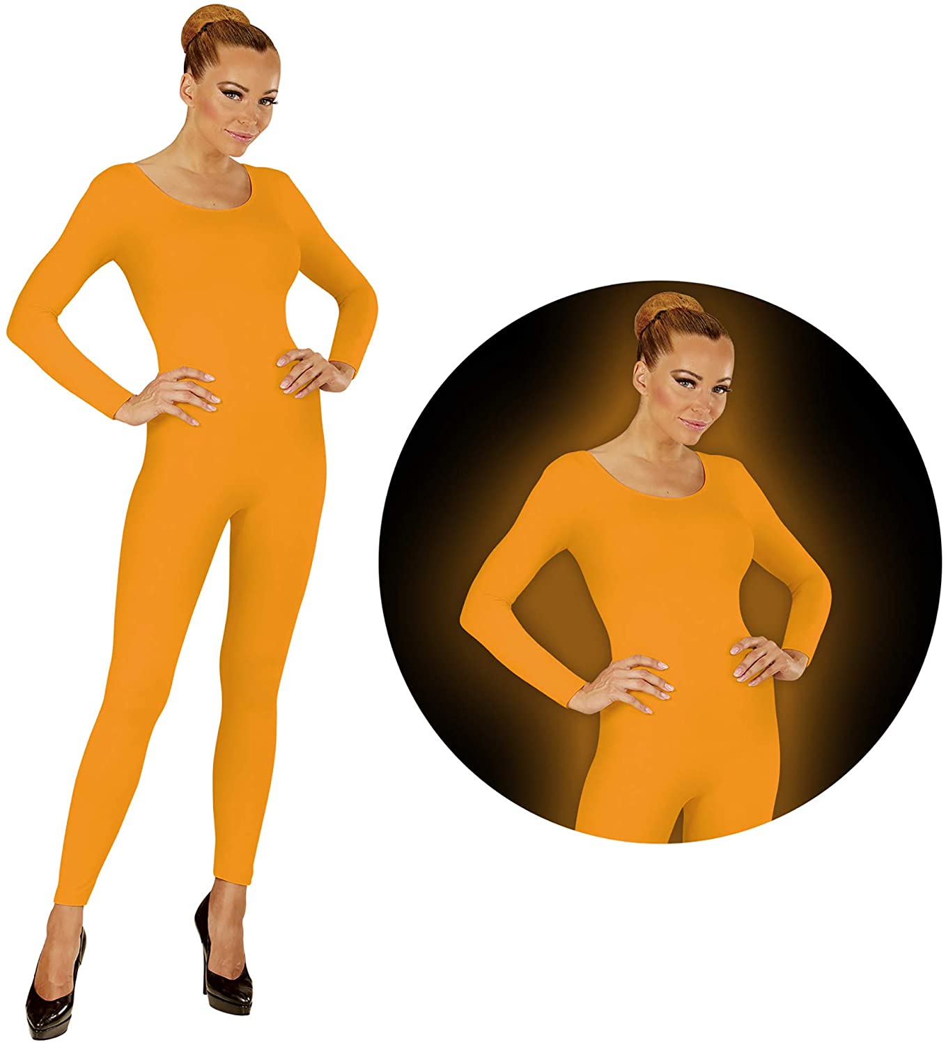 Widmann Costume Long Sleeve Jumpsuit Carnival Theme Party, Neon Orange, S-M