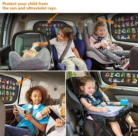 Car Window Shades For Baby, Car Sun Shades For Kids Blocks UV Rays, Universal Car Sunshades for babies with UV Protection 51*31 CM Suitable For Most Vehicles 2 Pack Colorful - Image 2