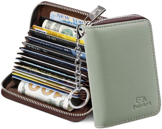 FurArt Credit Card Wallet, Zipper Card Cases Holder for Men Women, RFID Blocking, Key Chain, Compact Size
