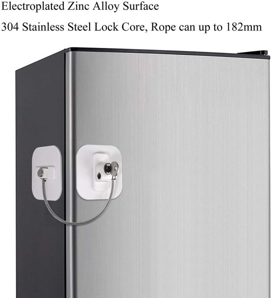 Refrigerator Locks 2PCS Freezer Window Safety Locks with 4PCS Keys Stainless Steel Lock Cylinder Cabinet Safety Limit Lock White - Image 2