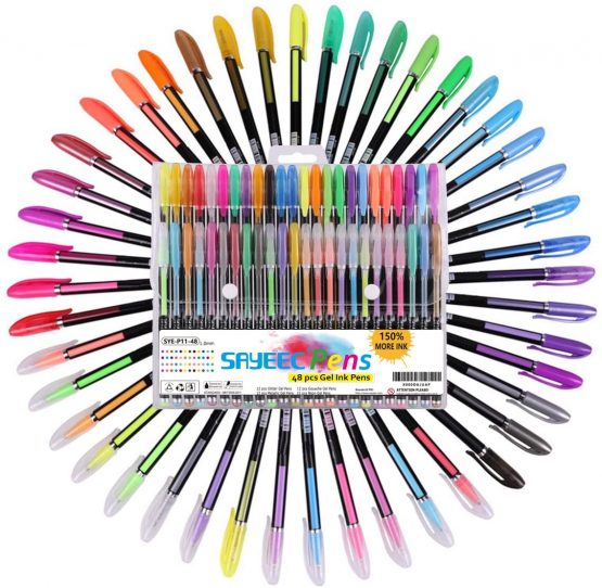 48 Packs Color Gel Ink Pens, KXF Gel Pens Set 1.0mm Tip Color pens-Metallic,Glitter,Neon and Paste for Adult Colouring Books/Scrapbooking/Dyeing/Drawing/Doodling/Manga/Sketching/Craft Artist Quality