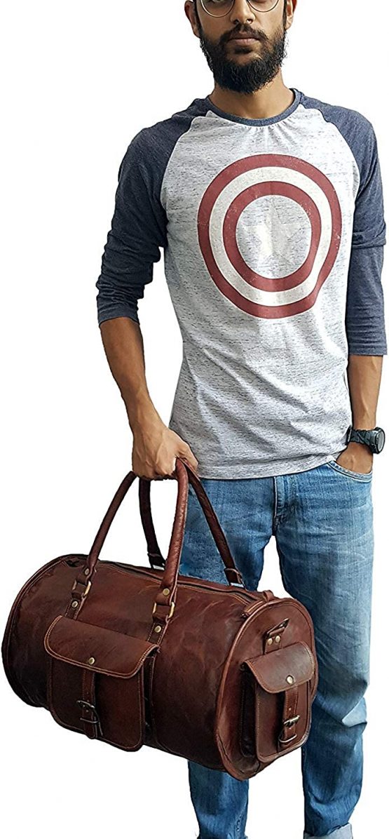 Jaald 18" Leather Duffle Bag Travel Carry-on Luggage Overnight Gym Weekender Bag - Image 3