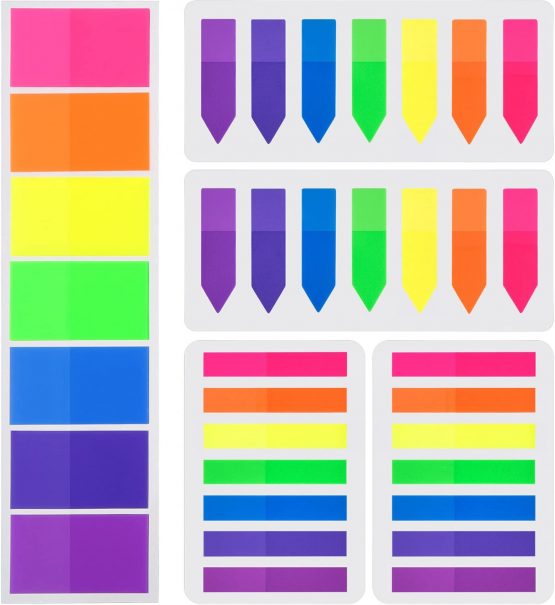 700 Pieces Flags Index Tabs 3 Sizes Sticky Notes Writable Labels Page Marker Bookmarks Text Highlighter Strips, 7 Colors, 5 Set
