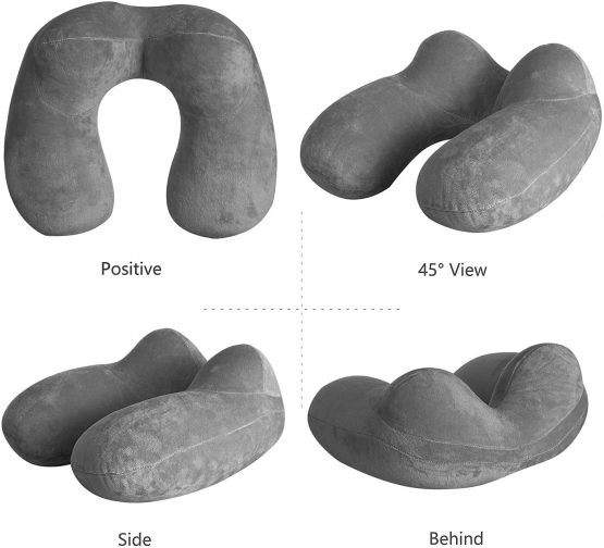 LUZWAY Inflatable Travel Pillow Neck Pillow Kits Ergonomic Soft Velvet Washable Pillowcase with Ear Plug and Eye Mask, Idea for Kids, Sleeping on Airplane, Car, and Train - Image 2