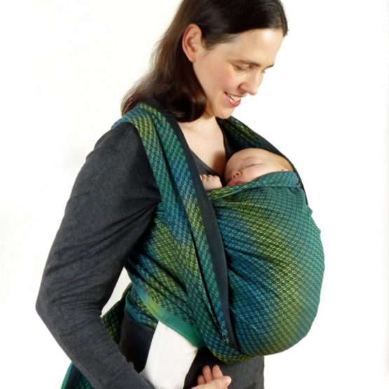 Didymos Woven Baby Wrap, Facett Tethys, Size 7, 520 cm, Black/Green - Image 2