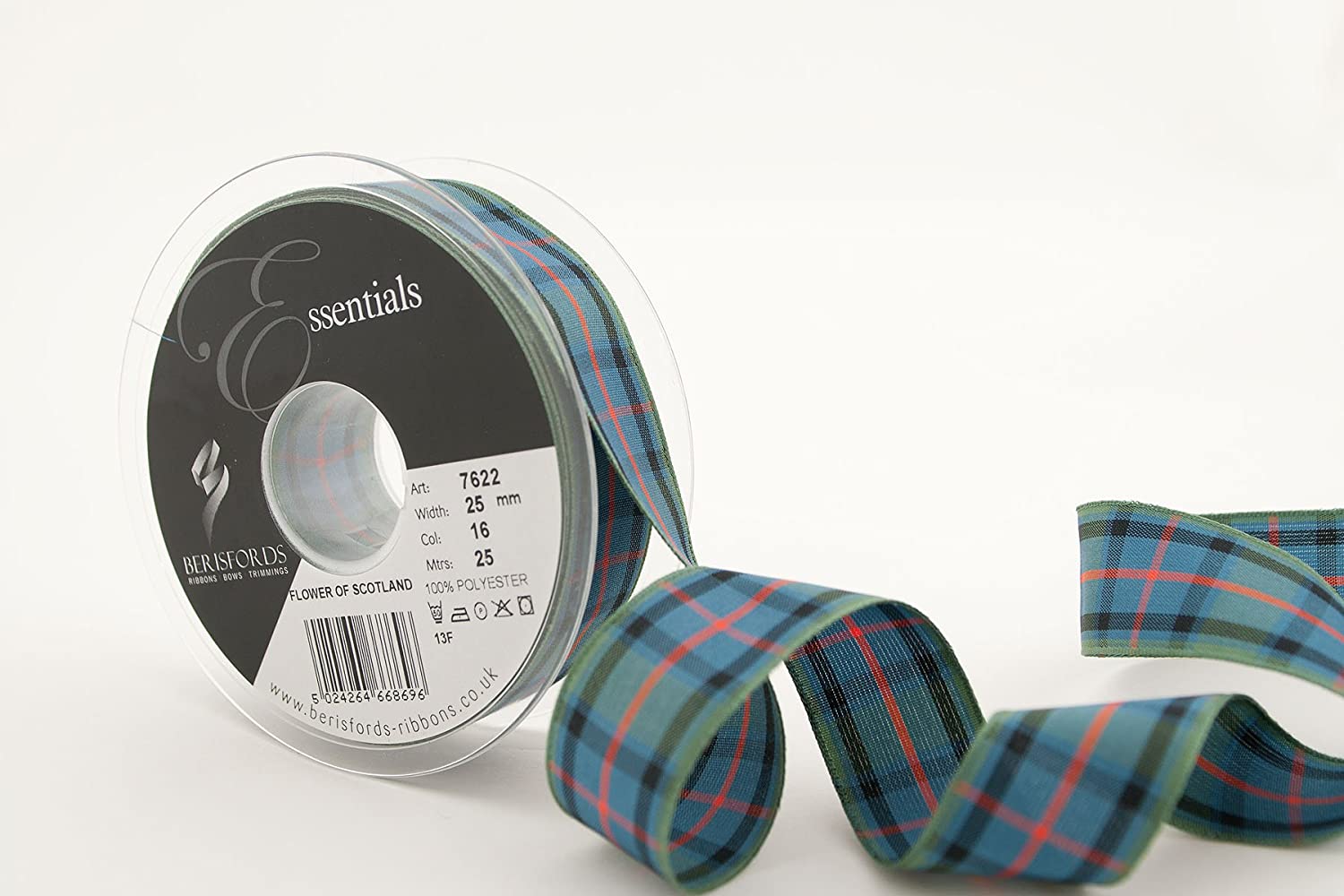Berisfords BF_007622 0007_25 7622 07 Royal Stewart Tartan Ribbon, Tessuto, Blu, 10.4 x 10.4 x 2 cm, unità