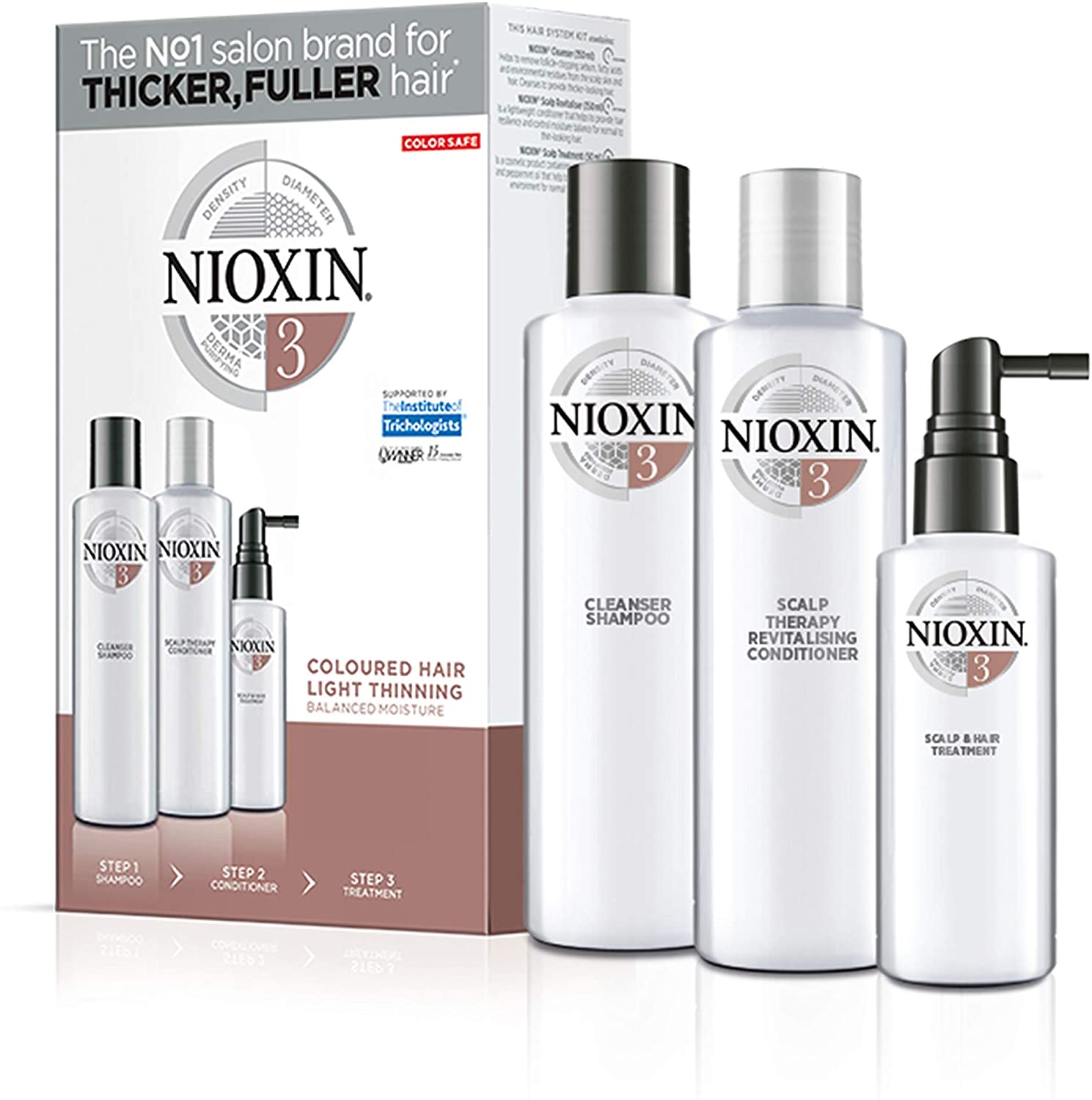 Nioxin 3-Part System, System 3 Coloured Hair with Light Thinning, Hair Thickening Treatment, Scalp Therapy, Loyalty Kit - Image 3