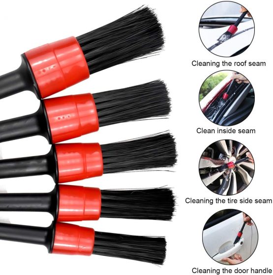 NATUCE 5 Pack Auto Car Detailing Brush Set, Automotive Detail Cleaning Brushes for Cleaning Engine Bay, Wheels, Interior, Exterior, Emblems, Leather, Air Vents - Image 3