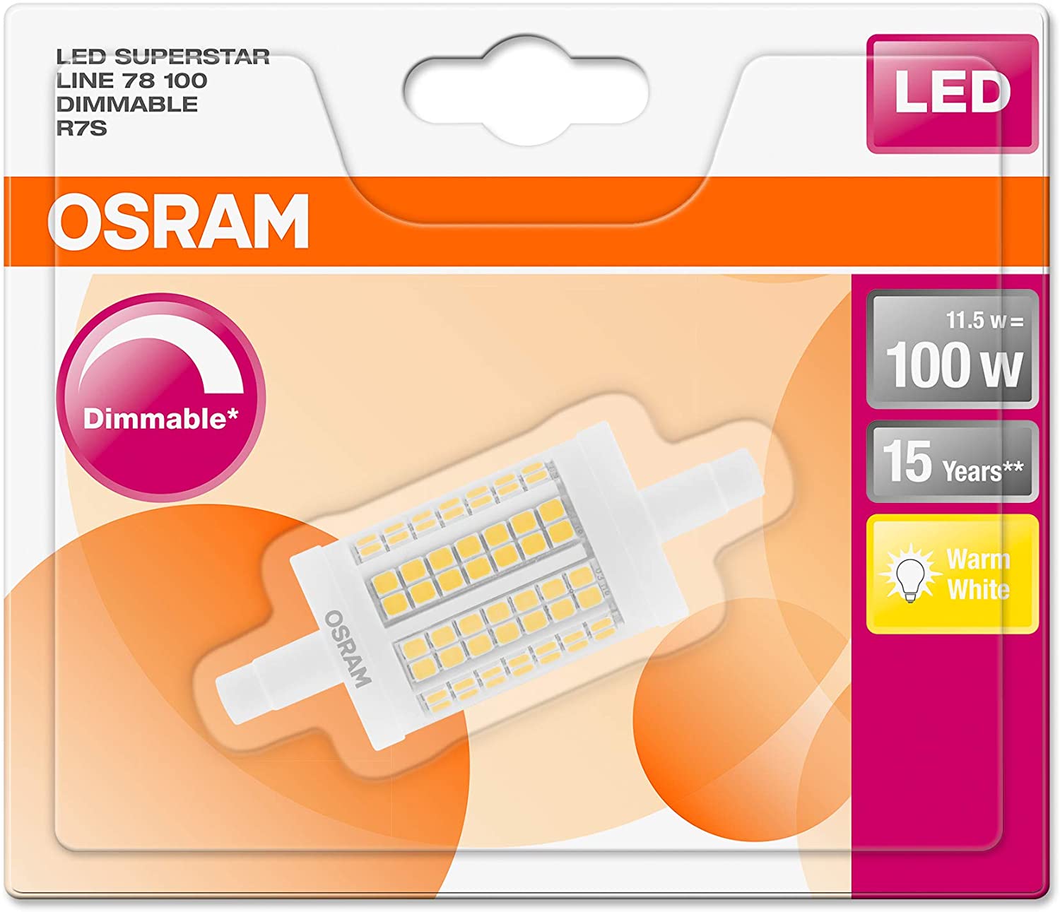 Osram LED Tube: R7S Dimmable 11.5 Watt 100 Watt Replacement for, 2700 K, Pack of 1, White, 1 Stück (1er Pack) - Image 2