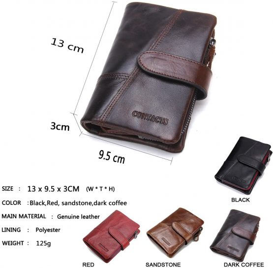 Contacts Mens Genuine Leather Trifold Wallet Card Holder Zipper Coin Bifold Short Purse Vintage (Dark Brown) - Image 4