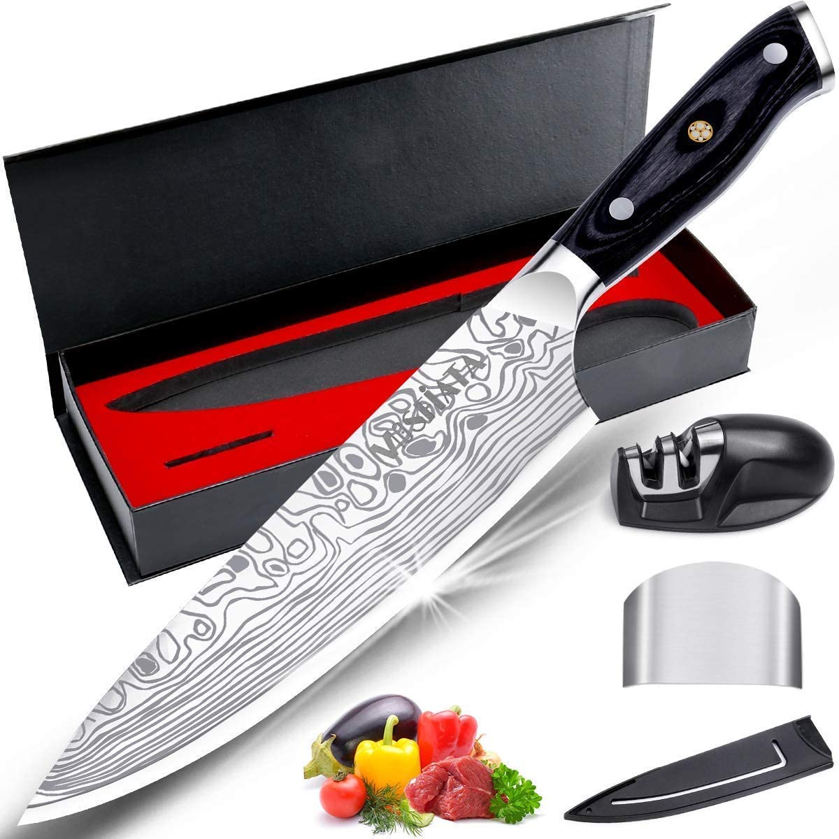 MOSFiATA Ultra Sharp Kitchen Chef Knife 8 inch, Premier High Carbon German EN1. 4116 Stainless Steel