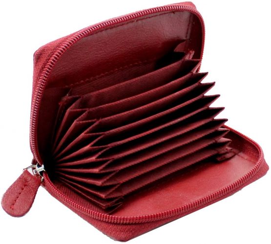 STARHIDE Womens RFID Blocking Small Leather Fan Concertina Palm Credit Card Holder 1234 (Red)