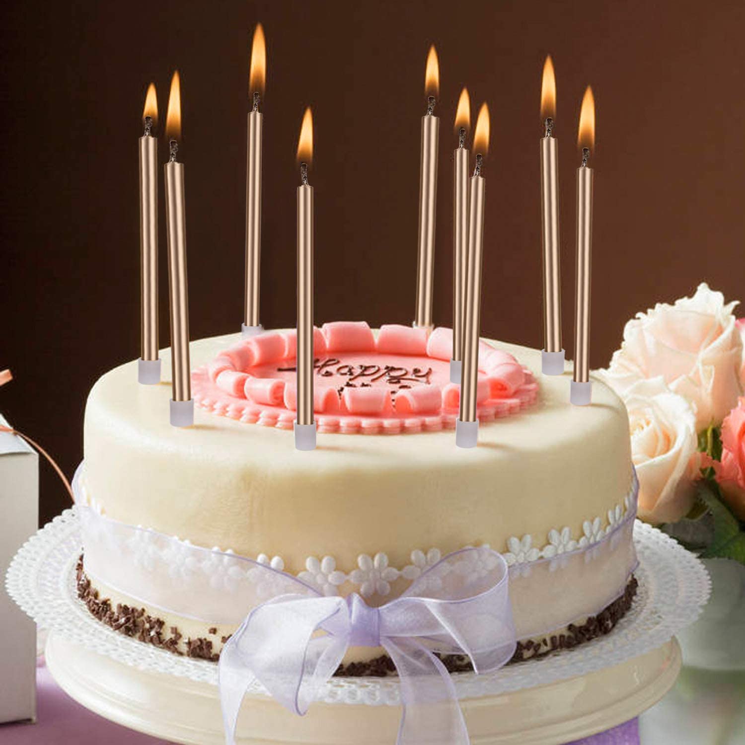 LUTER Metallic Candle Long Candle Champagne Gold Birthday Candles with Holder Cake Candles for Wedding Birthday Party Decoration (24 Pieces) - Image 2