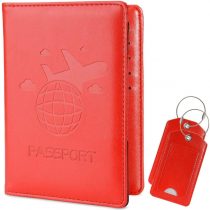 COCASES Passport Holder, RFID Blocking PU Leather UK and European Passport Cover Case with 2 Luggage Tags (Red)