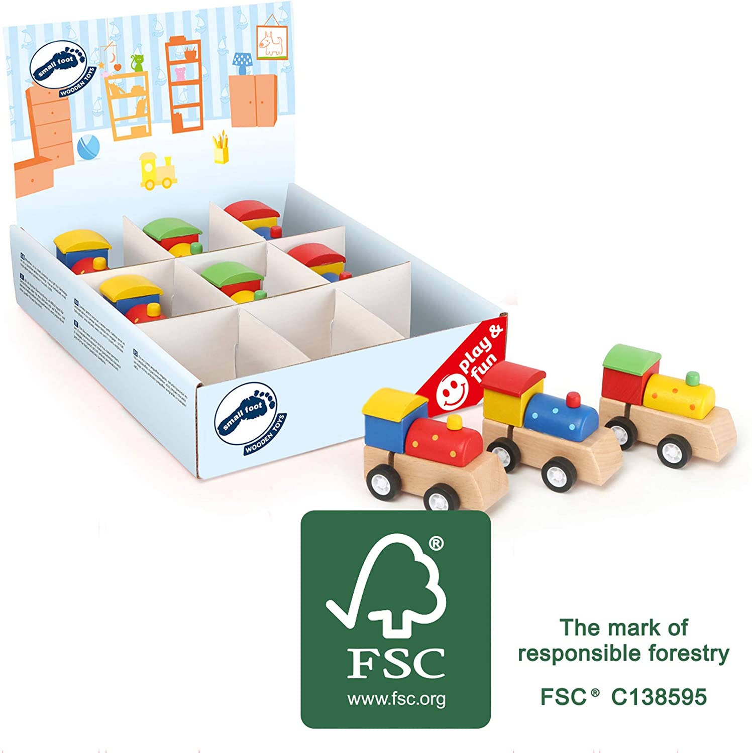 Small Foot Wooden wind-up locomotive, FSC® 100%-certified, a great gift for young train fans aged 3 years and up - Image 4