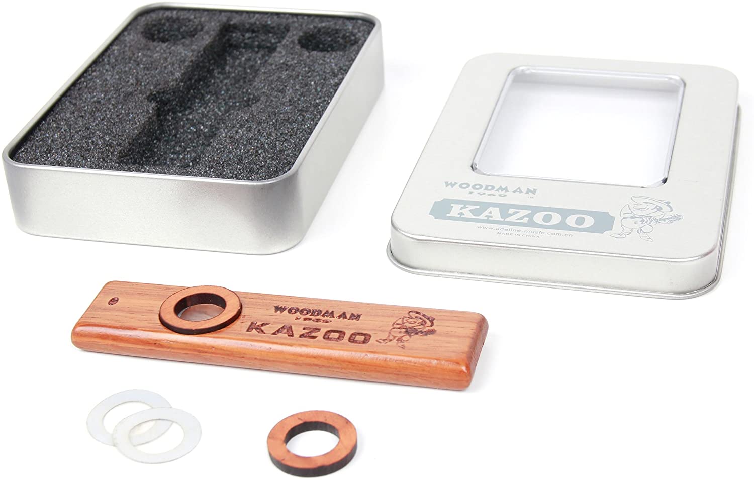 Woodman Premium Wooden Kazoo With Metal Padded Gift Box & Carry Case - Additional Membrane Included, By Bray Music