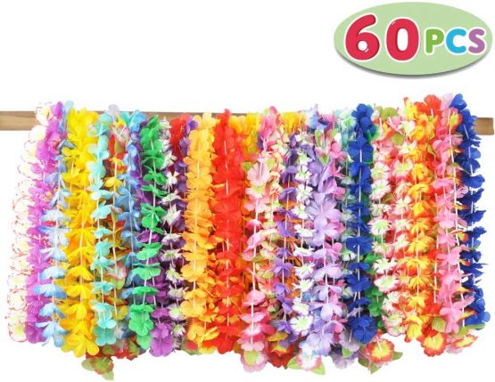 JOYIN Toy 60 Counts Tropical Hawaiian Luau Flower Lei Party Favors (5 Dozen)