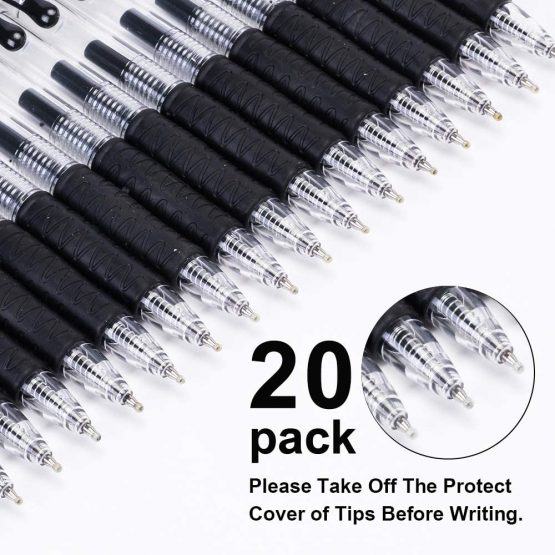 Gel Pens, 0.7mm Retractable Rollerball Pens Black ink Smooth Pens for Adult Writing Note Taking School & Office Supply, Pack of 20 - Image 2