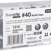 Rapesco 1315 Supaclip 40 Bulk Pack of Stainless Steel Refill Clips, Pack of 350