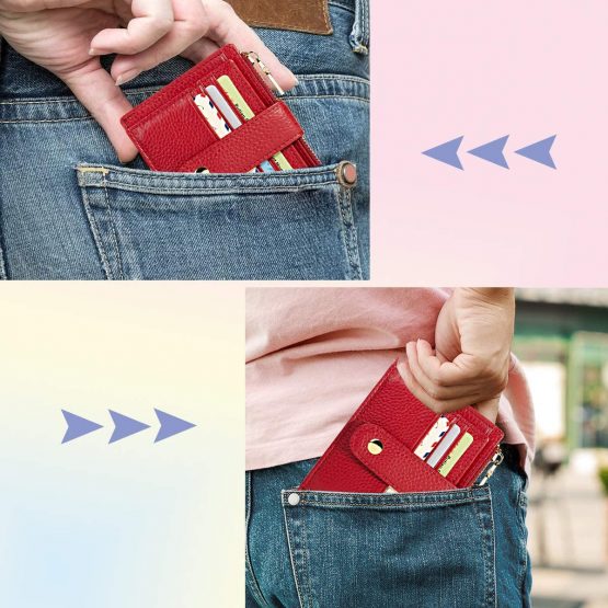 BTNEEU Men Women Leather Credit Card Holder RFID Blocking Slim Leather Wallet, Minimalist Card Holder Small Wallet with Coin Pocket, Thin Front Pocket Wallets with 9 Card Slots (red) - Image 2