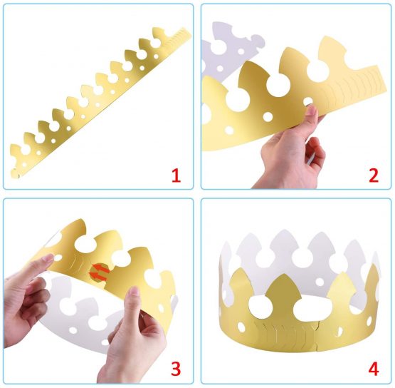 SIQUK 48 Pieces Paper Crowns Gold Party Crown Paper Hats Gold Card Crown for Party and Celebration, 6 Styles - Image 4