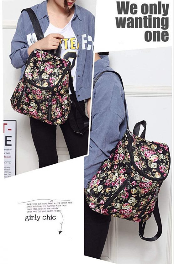 Estwell Women Backpack Shoulder Bag Ladies Waterproof Nylon Schoolbag Vintage Floral Rucksack Casual Daypack - Image 2