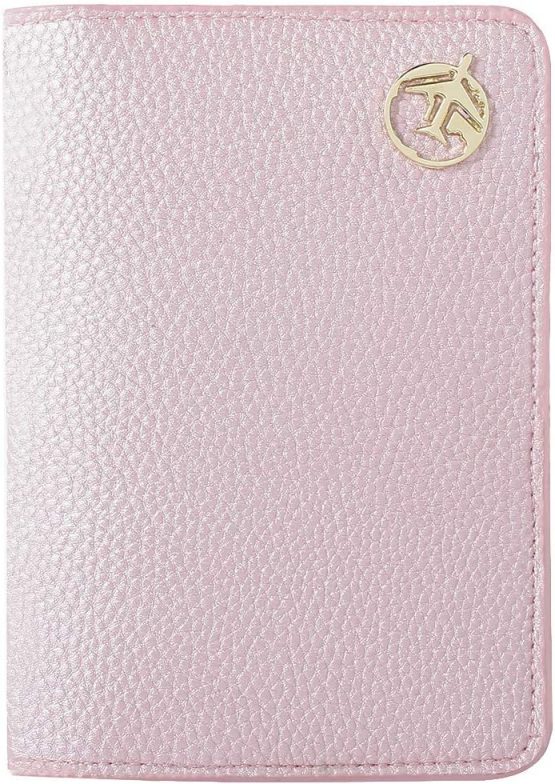 Passport Holder Cover, Lychii PU Leather Travel Wallet Case Organiser for Passport, Business Cards, Credit Cards, Boarding Passes (Pink Wallet)