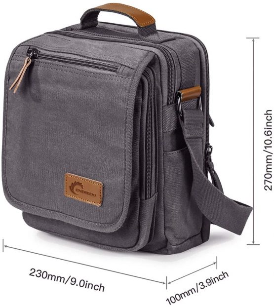 CHEREEKI Canvas Bag, Shoulder Bag Messenger Bag with Multiple Pockets (Hold 10 inch Tablet, iPad, Kindle) (Army Green) - Image 4
