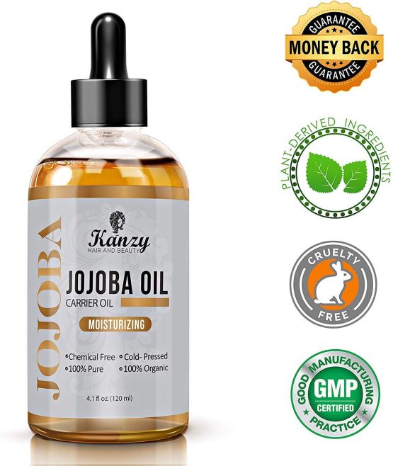 Kanzy Jojoba Oil Organic Cold Pressed 100% Pure 120ml Unrefined Hexane Free Carrier Oil for Hair Nails Body Skin & Face Body Oil-Certified - Image 2