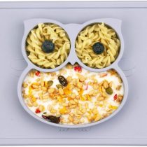 Baby Silicone Placemat, Non-Slip Feeding Plate for Toddlers Babies Kids with Strong Suction Fits Most Highchair Trays BPA-Free FDA Approved, Dishwasher and Microwave Safe (Gray Owl)