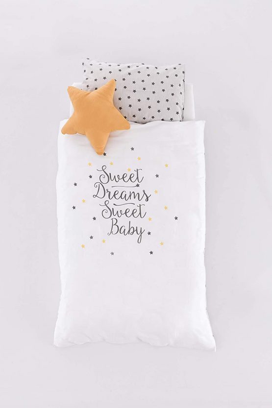 Träumeland TT19202 Baby/Children's Bed Linen Made of Finest Cuddly Soft Cotton Size 100 x 135 cm + 40 x 60 cm Star Dream Design Yellow Multi-Coloured - Image 3