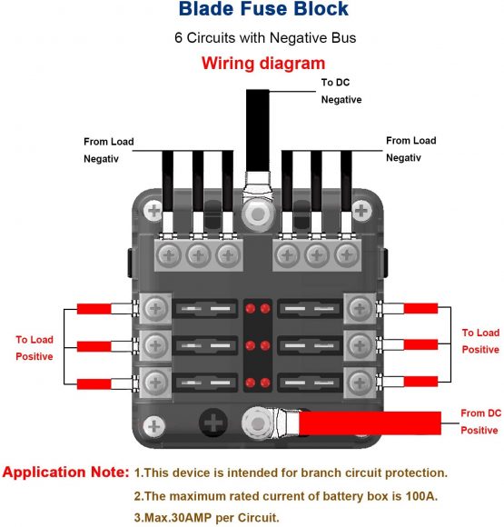 Tawveml 6 Way Blade Fuse Box, 12V/24V Circuit Fuse Holder Box Block with Negative Bus, Car Standard Blade with LED Indicator for Automotive Car Boat Marine Truck - Image 3