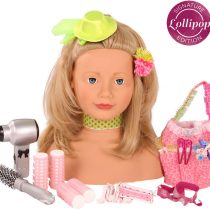 Gotz 1792055 Lillipop signature styling head with blond hair, brown eyes and accessories - make-up hair dressing head with 50 pieces - suitable agegroup 3+